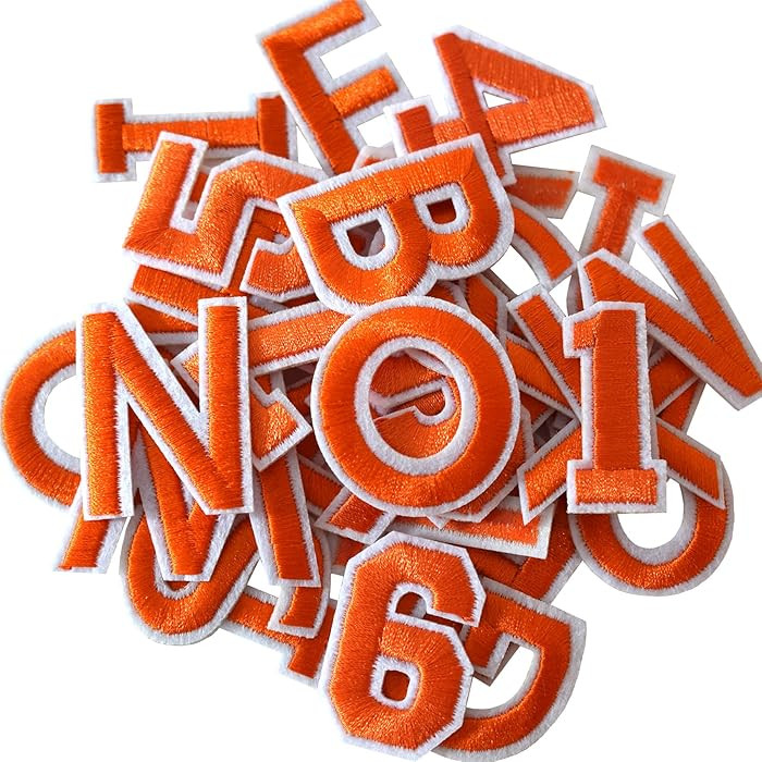 GYGYL 72 Pieces Iron on Letters and Numbers Patches, Orange Letter Patches Alphabet Embroidered P... | Amazon (US)