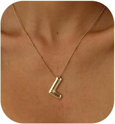 Bubble Gold Letter Necklace for Women 14k Gold Plated Balloon Initial Letter Pendant Necklace Ini... | Amazon (US)