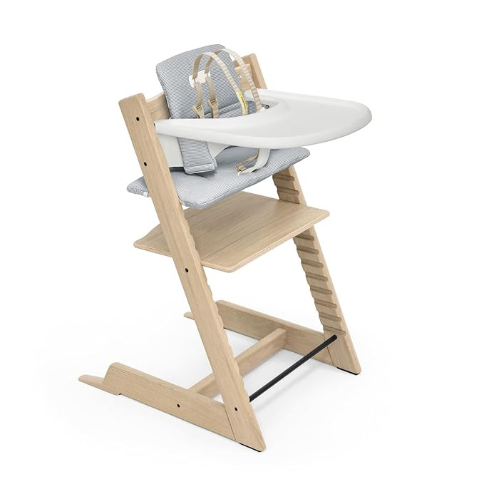 Tripp Trapp High Chair and Cushion with Stokke Tray - Natural Oak with Nordic Blue - Adjustable, ... | Amazon (US)