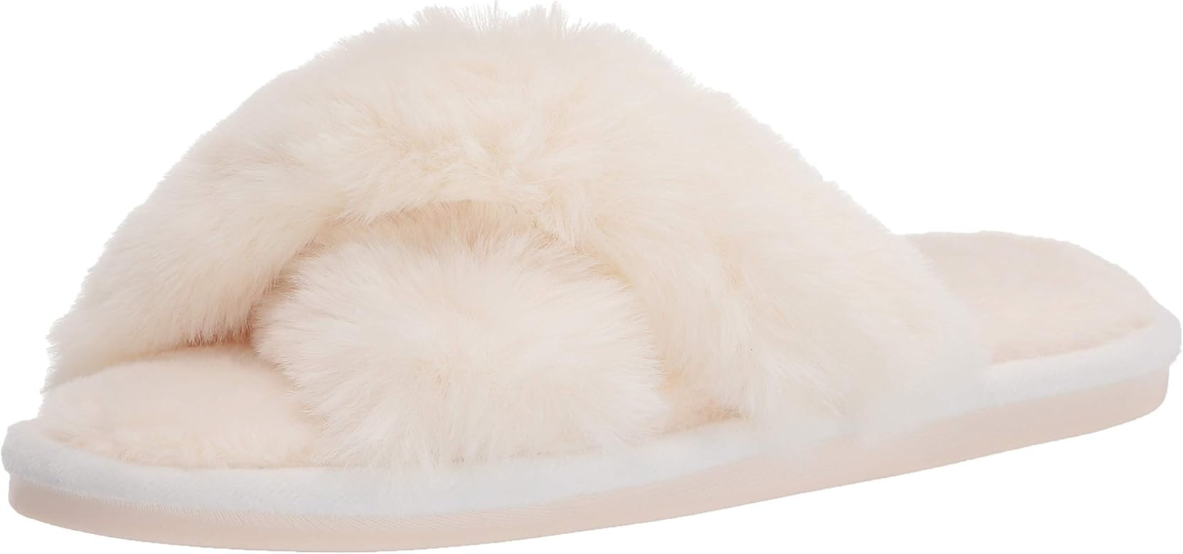 Women's Cross Band Slippers Soft Plush Furry Cozy Open Toe House Shoes Indoor Outdoor Faux Rabbit... | Amazon (US)