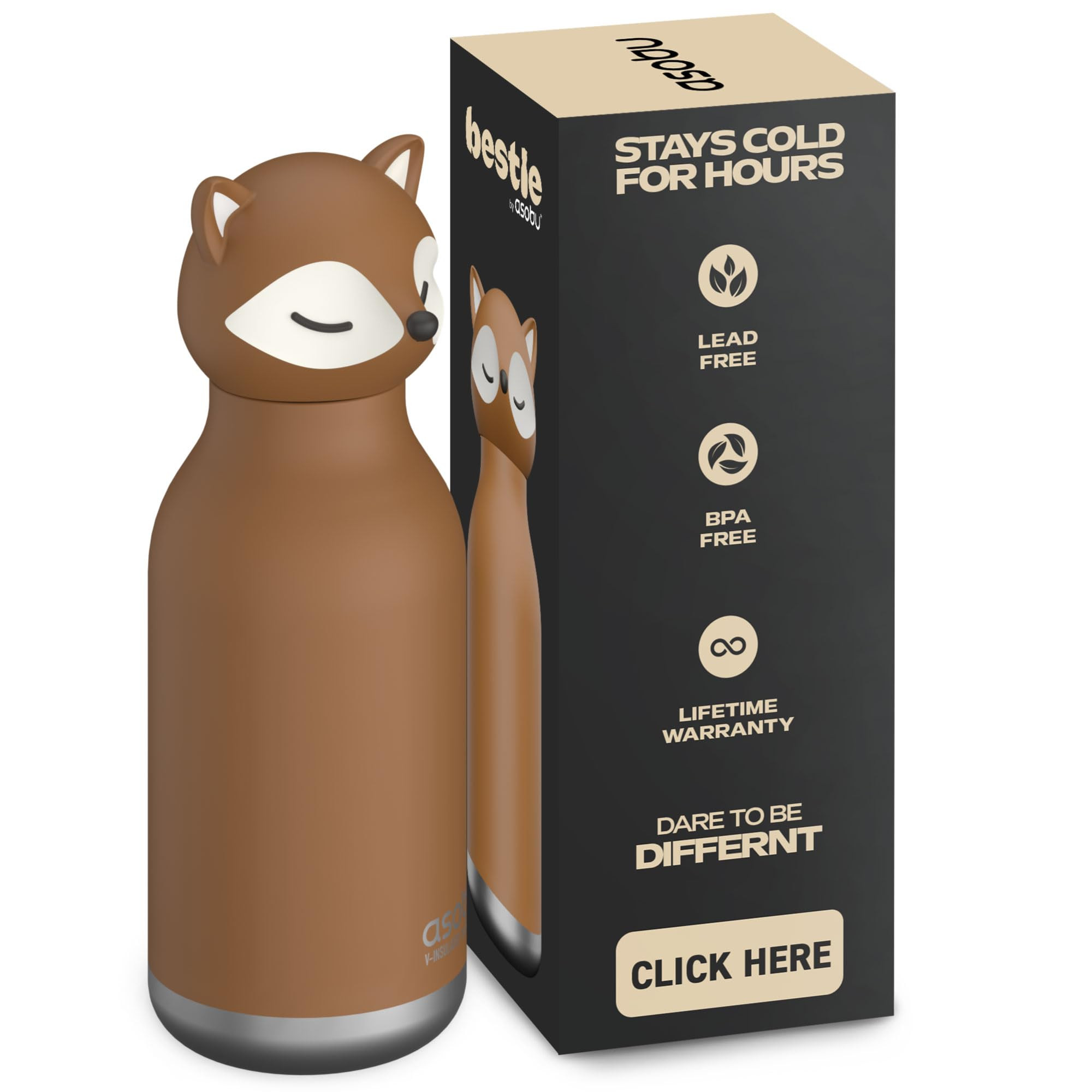 asobu Bestie Bottle Insulated Stainless Steel Water Bottle with Detachable Soft Animal Head Fun D... | Amazon (CA)