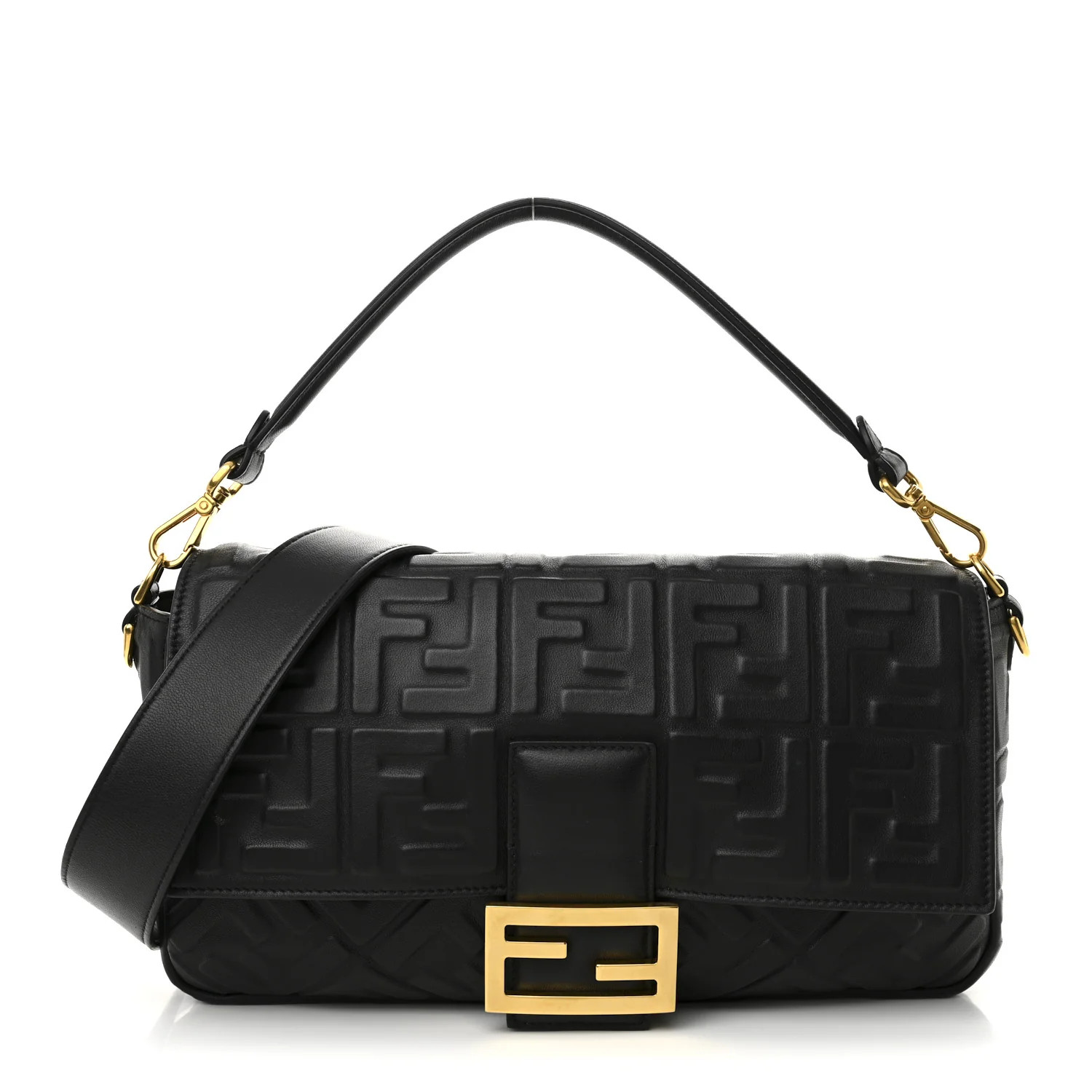 Nappa FF 1974 Embossed Large Baguette Black | FASHIONPHILE (US)