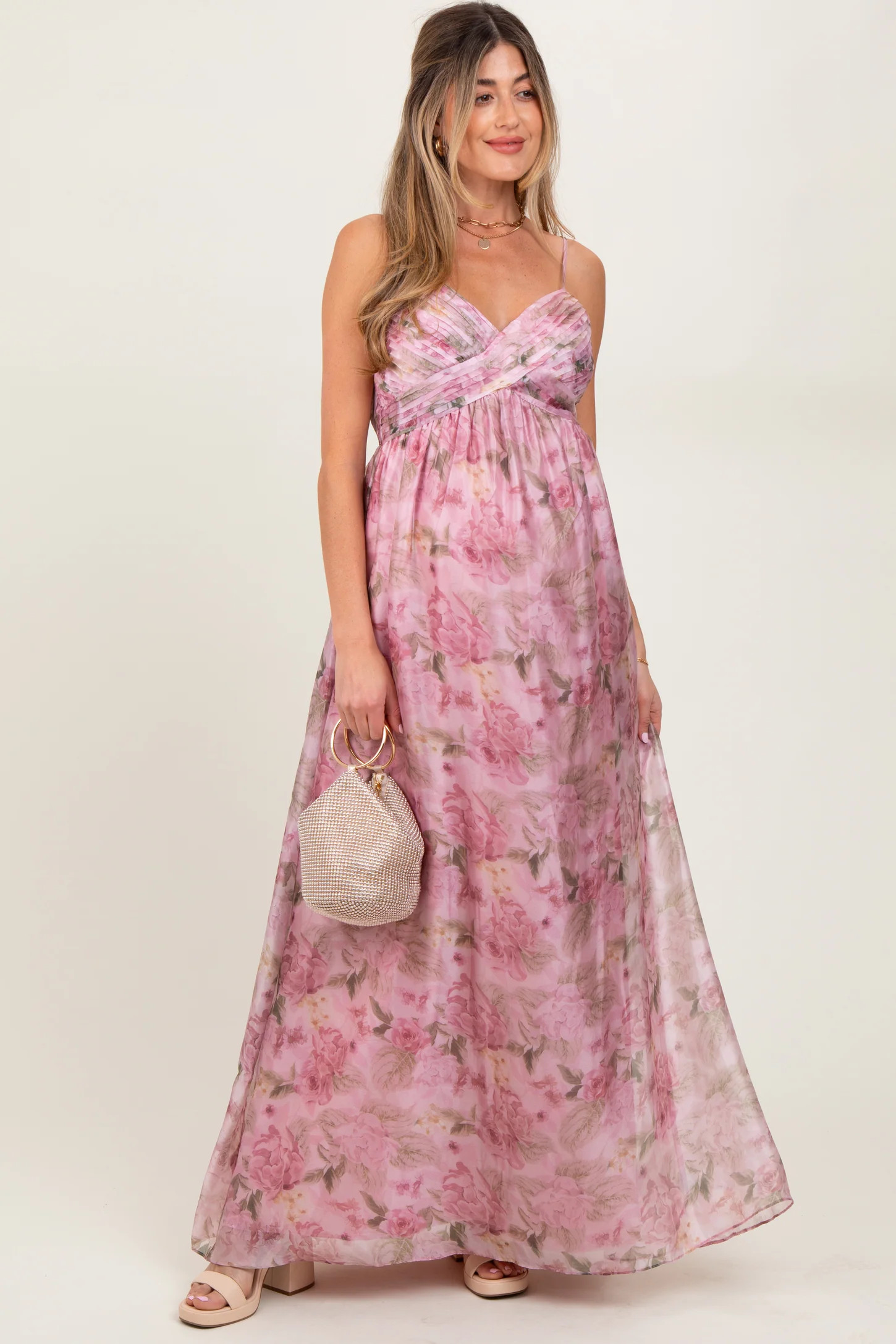 Pink Multi Floral Print Sleeveless Maternity Maxi Dress | PinkBlush Maternity