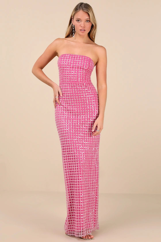 Perfectly Luxurious Pink Pearl Strapless Maxi Dress | Lulus