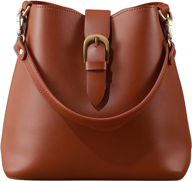 Town Bucket Vegan Leather Bag For Women Hobo Retro Faux Casual Purse Classic Vintage Simple Shoul... | Amazon (US)