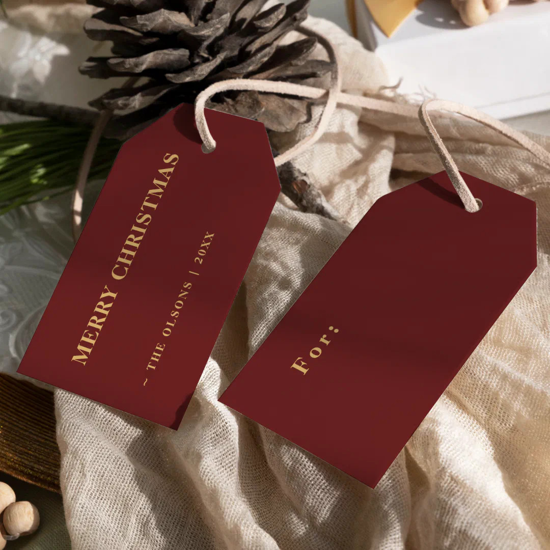 Minimalist Classic Merry Christmas Red Gift Tags | Zazzle | Zazzle