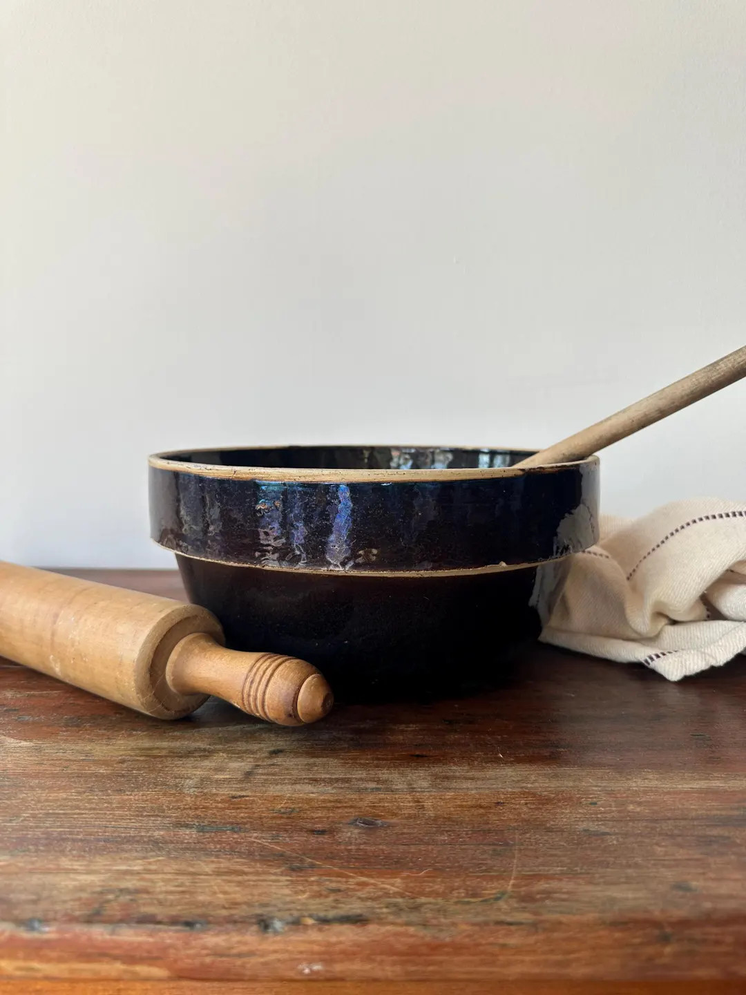Antique Dark Brown Crock Bowl | Salt Glazed Stoneware | Deep Dish Bowl | Modern Farmhouse Cottage... | Etsy (Global)