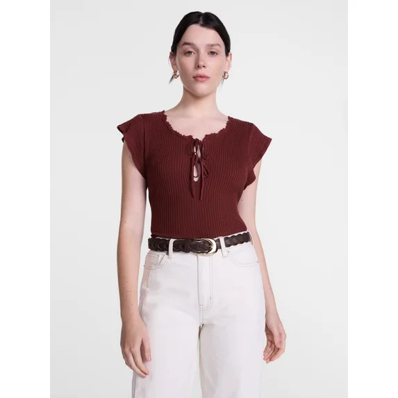 Scenario Women's Tank Sweater with Short Flutter Sleeves, Lightweight, Sizes XS-XXXL | Walmart (US)