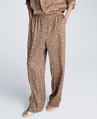 Women's Satin Dot Print Wide-Leg Pull-On Pants | Macy's