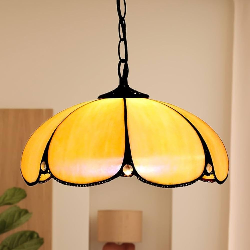 Ciamlir Tiffany Pendant Light Fixture 12Inch Retro Pumpkin Shape Stained Glass Ceiling Light, Han... | Amazon (US)
