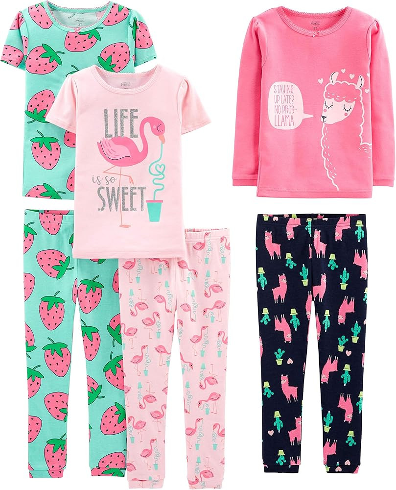 Simple Joys by Carter's Girls' 6-Piece Snug Fit Cotton Pajama Set | Amazon (US)