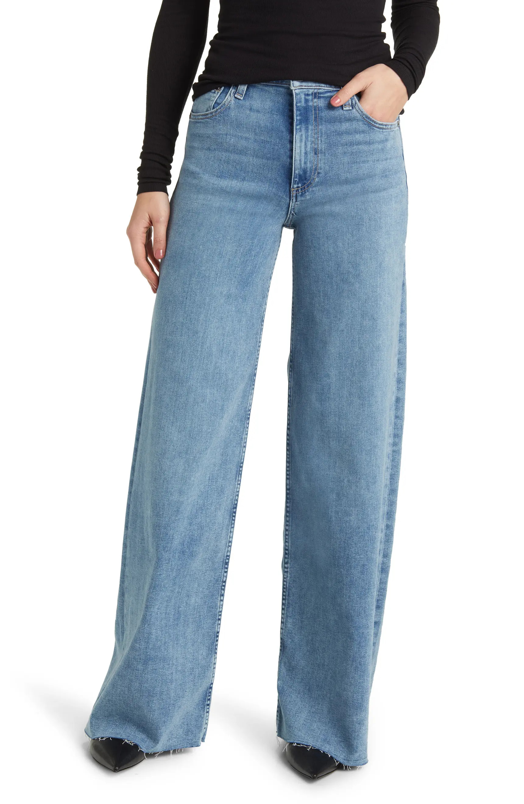 Sofie High Waist Raw Hem Wide Leg Jeans | Nordstrom