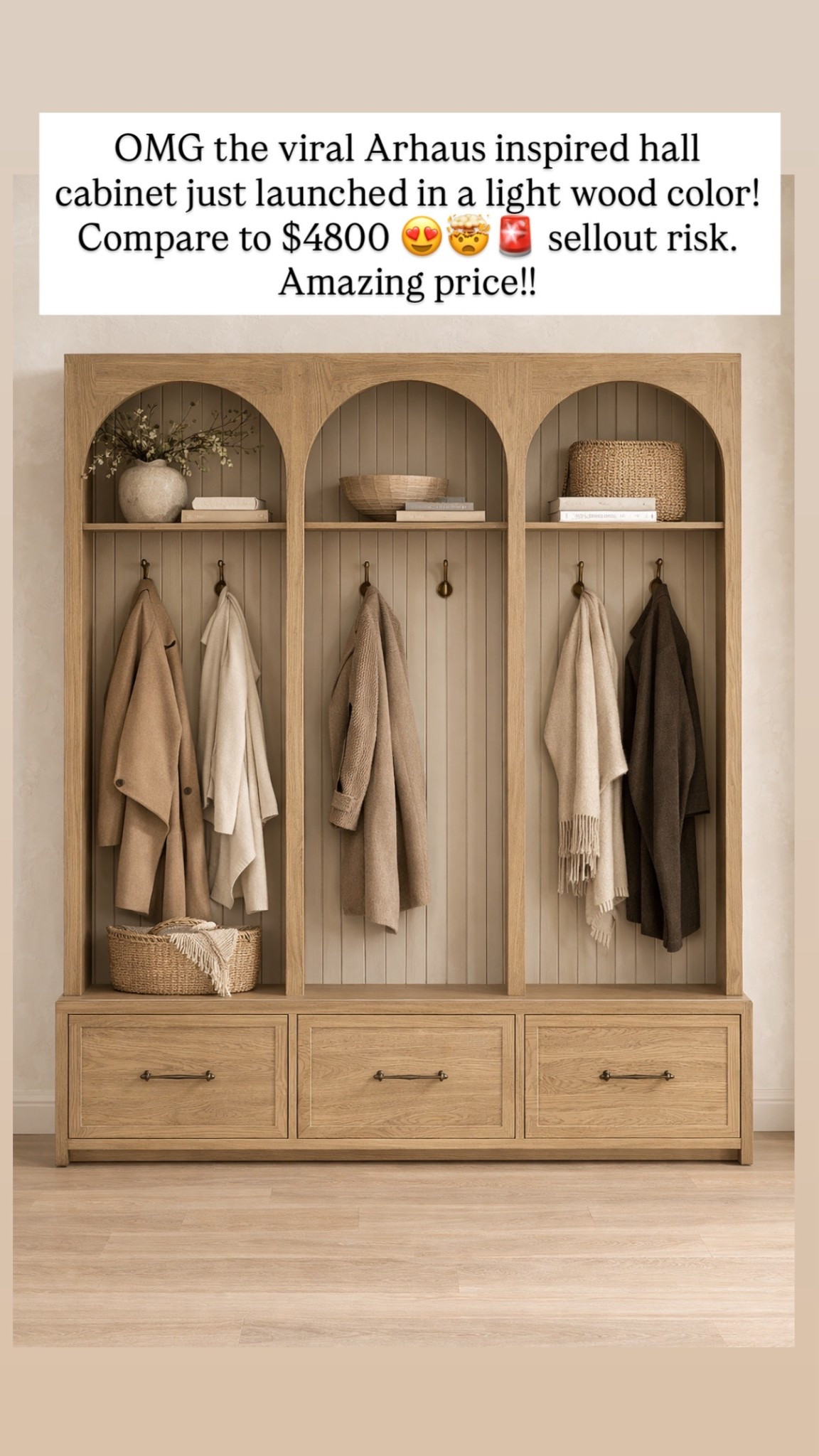🔗⬇️OMG the viral Arhaus inspired hall cabinet just launched in a light wood color! Compare to $4800 😍🤯🚨 sellout risk. Amazing price!!