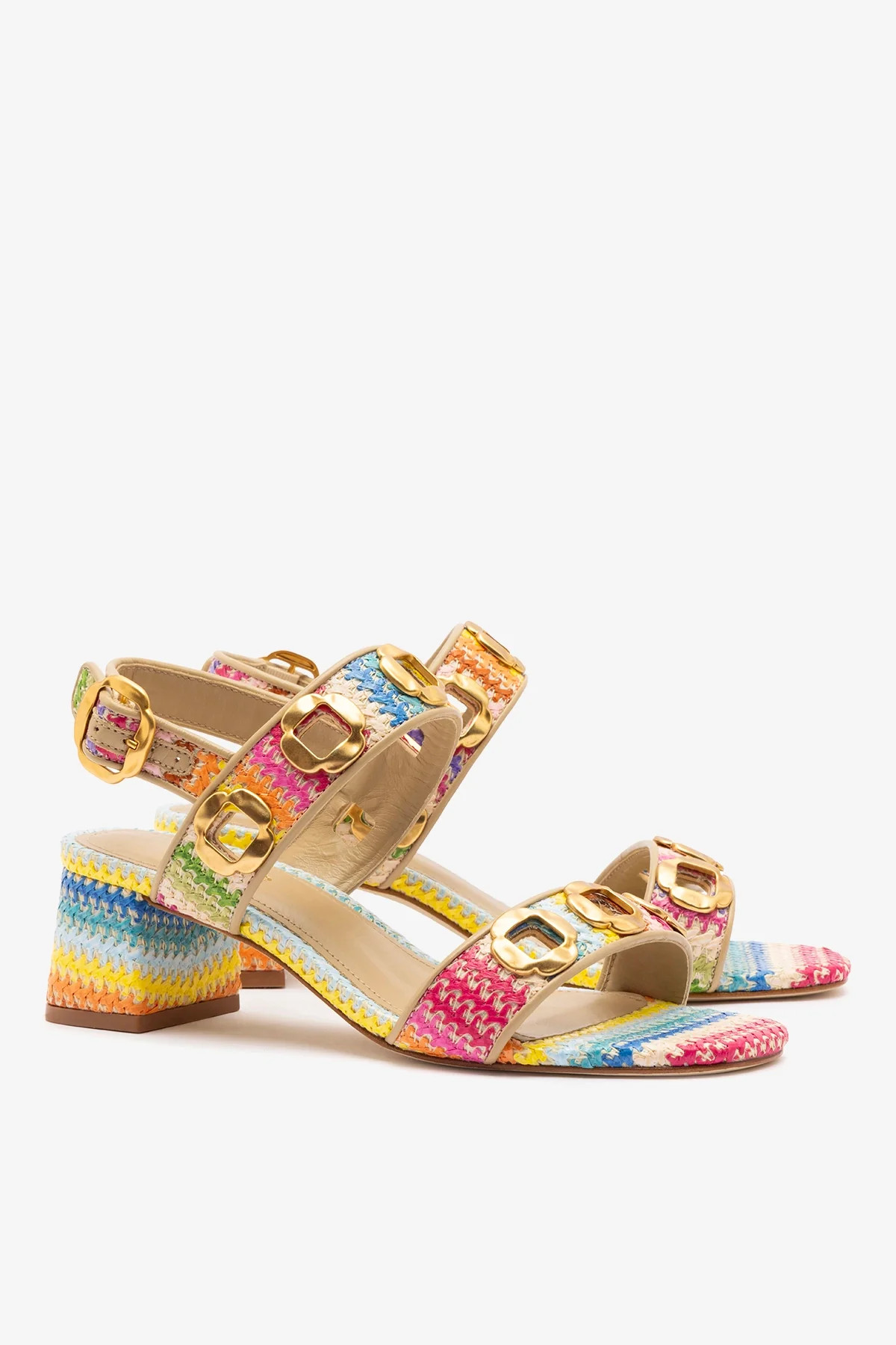 Milan Sandal In Rainbow Raffia and Beige Leather | Larroude
