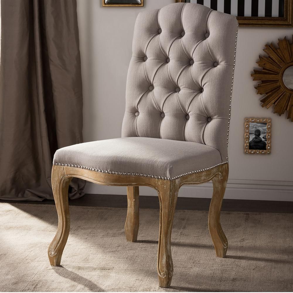 Baxton Studio Hudson Beige Fabric Upholstered Dining Chair | The Home Depot