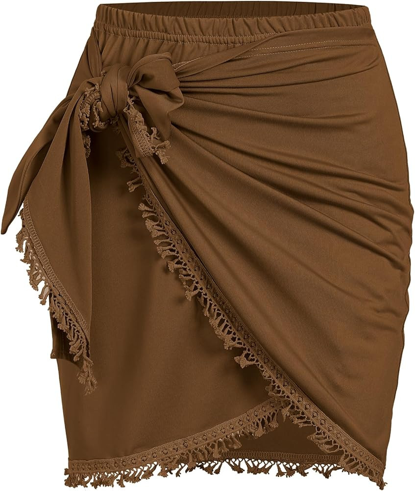 ZAFUL Slit Skirt for Women Boho Print Tie Side Wrap Tassel Casual Beach Mini Skirt | Amazon (US)