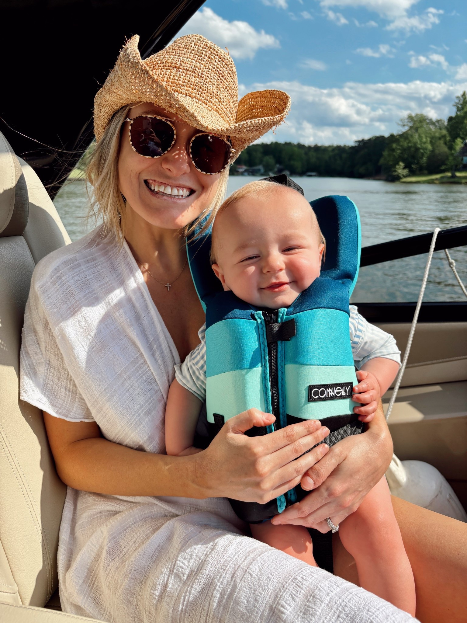 This mommy/baby duo loves to swim at the lake! Shop my exact glasses (this specific color is no longer sold, but linked a new pair from Krewe 2025 collection that is VERY similar - exact straw hat is linked and it’s my second summer wearing it! linking Stetsons exact infant life jacket too! 

#LTKSwim #LTKBaby #LTKSummerEdit