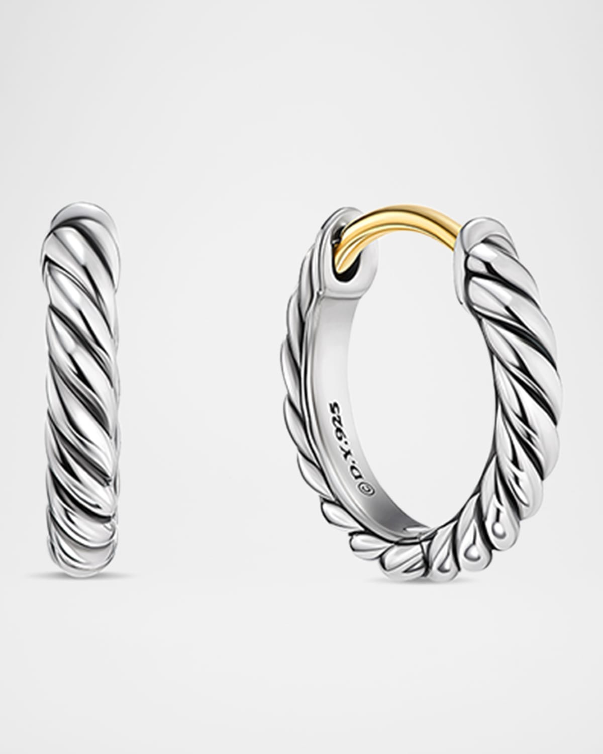 Sculpted Cable Huggie Hoop Earrings in Silver, 2.2mm, 0.4"L | Neiman Marcus