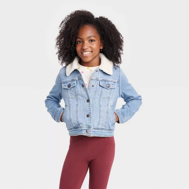 Girls' Faux Shearling Lined Jean Jacket - Cat & Jack™ Medium Wash | Target