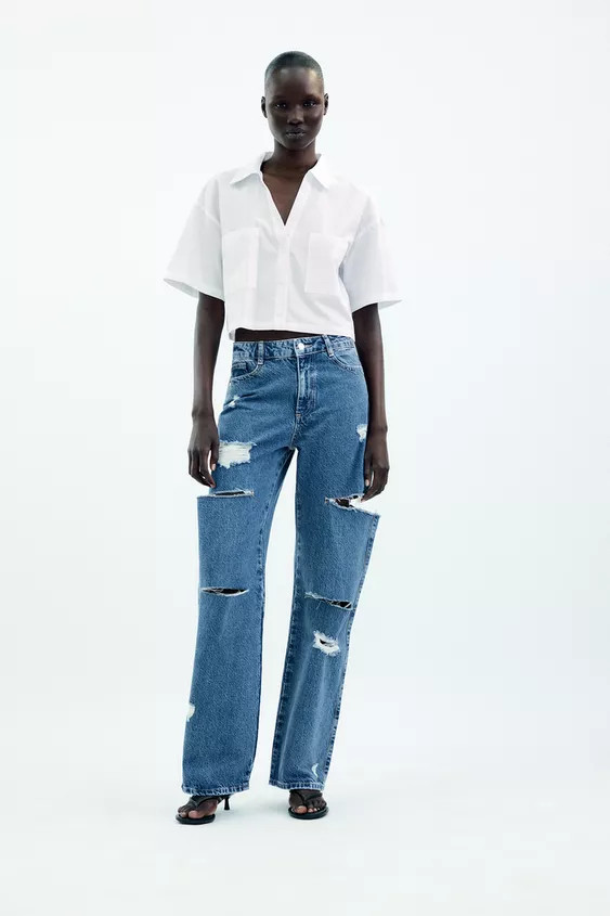 POPLIN CROPPED SHIRT White Blue Pink | Zara US