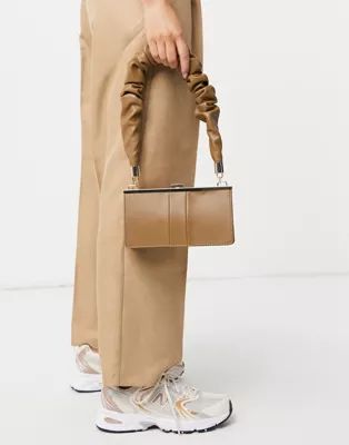 ASOS DESIGN ruched strap frame shoulder bag in beige | ASOS | ASOS (Global)