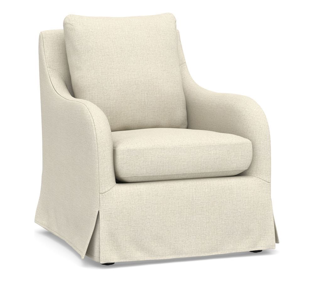 Kelsey Slipcovered Armchair, Polyester Wrapped Cushions, Basketweave Slub Ivory | Pottery Barn (US)