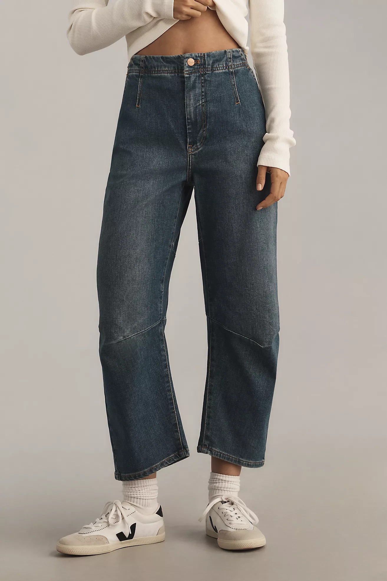The Leni Mid-Rise Tapered Barrel Jeans by Pilcro | Anthropologie (US)