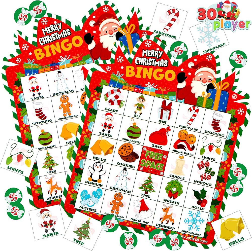 JOYIN 30 Players Christmas Bingo Cards, Xmas Bingo Game for Kids Family Activities, Holiday Winte... | Amazon (US)