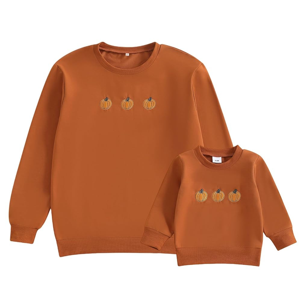 Mommy and Me Halloween Matching Outfits Pumpkin Long Sleeve Crewneck Sweatshirt Mother Baby Match... | Amazon (US)