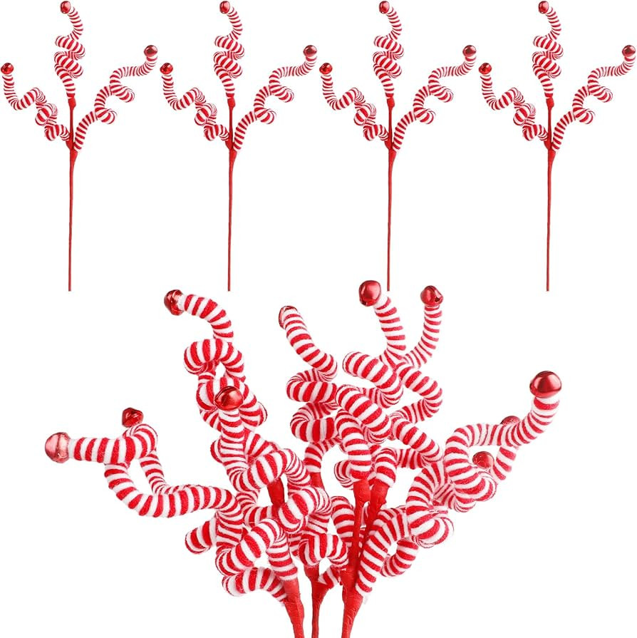 CCINEE 4 Pcs Christmas Woolen Bells Curly Pick,Red White Candy Picks Christmas Tree Ornaments Bel... | Amazon (US)