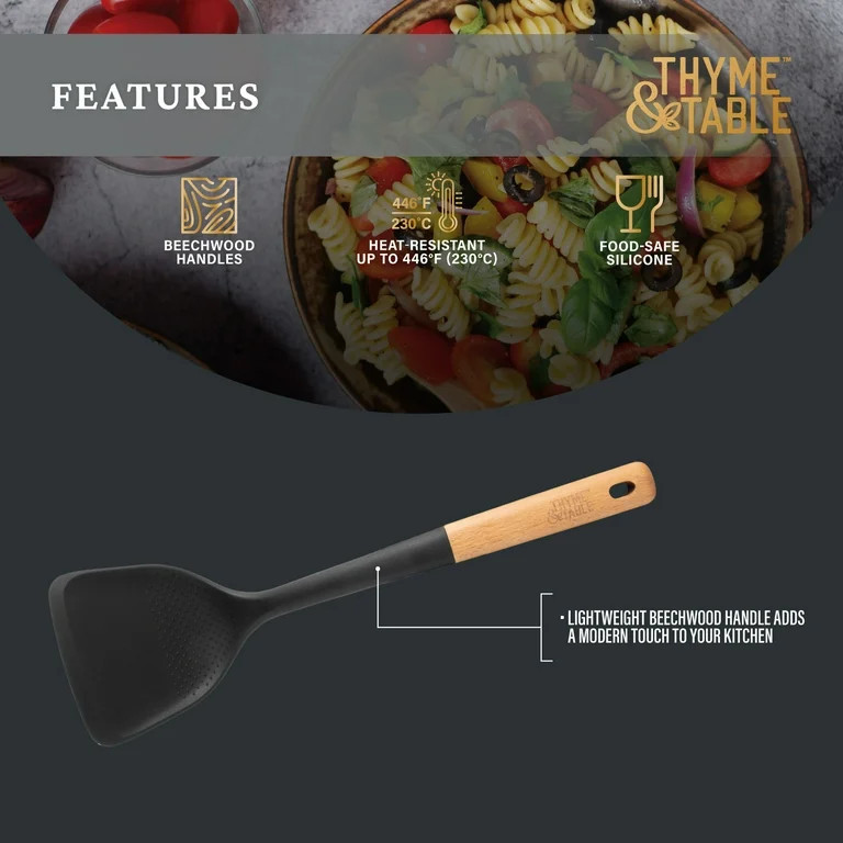 Thyme & Table Food-Safe Silicone Turner with Beechwood Handle, Black | Walmart (US)