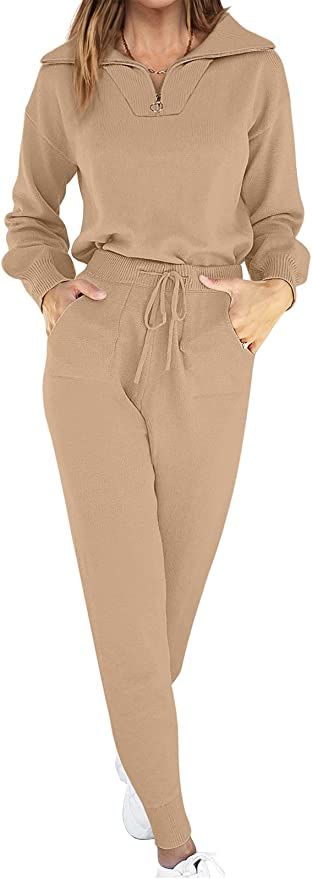 Amazon.com: ANRABESS Women's Two Piece Outfits Sweater Sets Long Sleeve Pullover and Drawstring P... | Amazon (US)