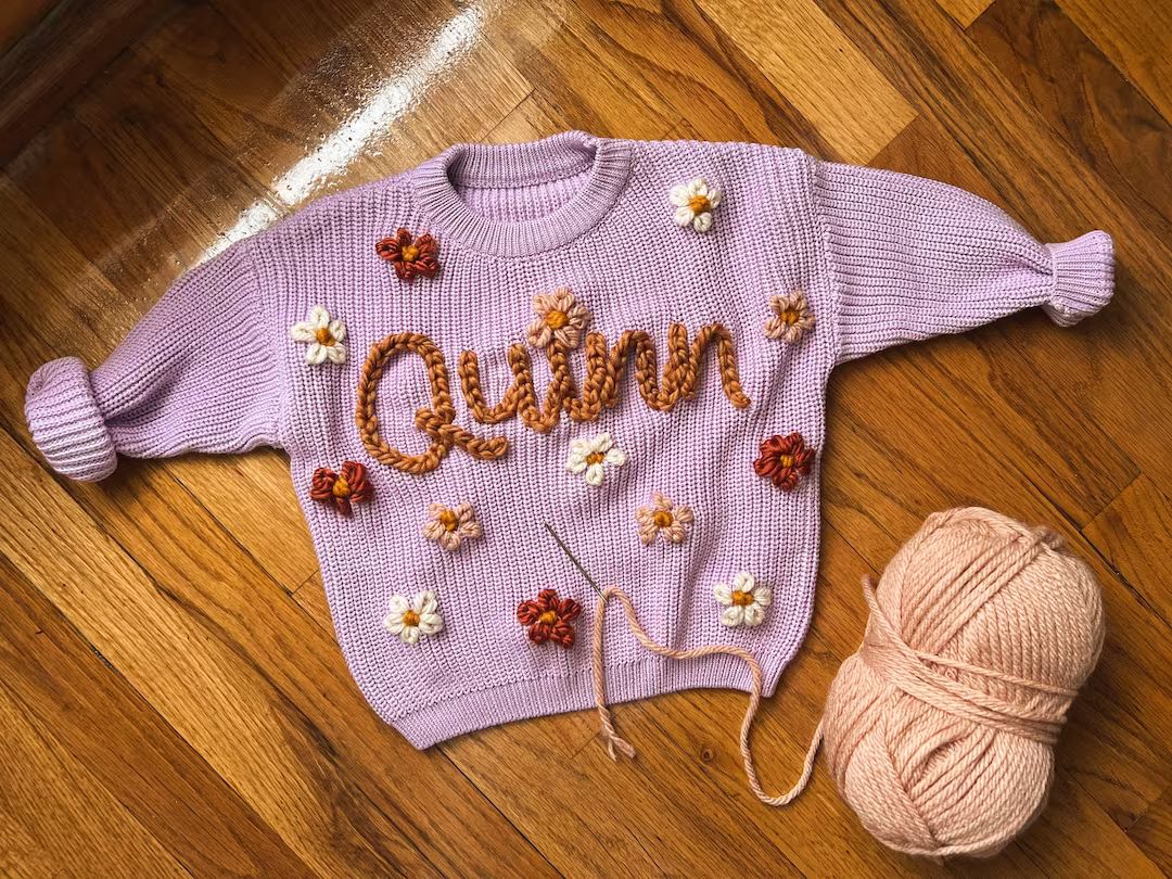Personalized embroidered name sweater with all over flowers | Etsy (US)