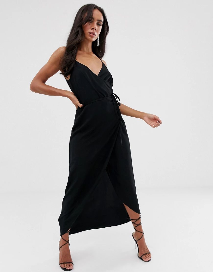 ASOS DESIGN cami wrap maxi dress in black | ASOS (Global)