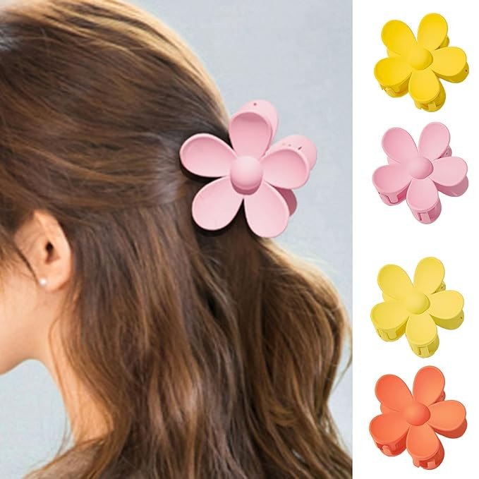Hair Claw Clips Flower Shaped Plastic Jaw Clips Anti-scratch Smell-less Useful Hold Tightly Pink | Amazon (US)