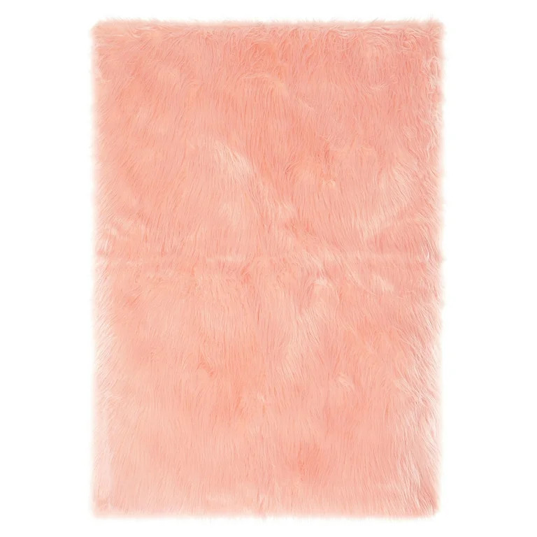 Mainstays Faux Fur Rug Non-Skid Fluffy Floor Rug for living room, 30''x46'', Blush | Walmart (US)