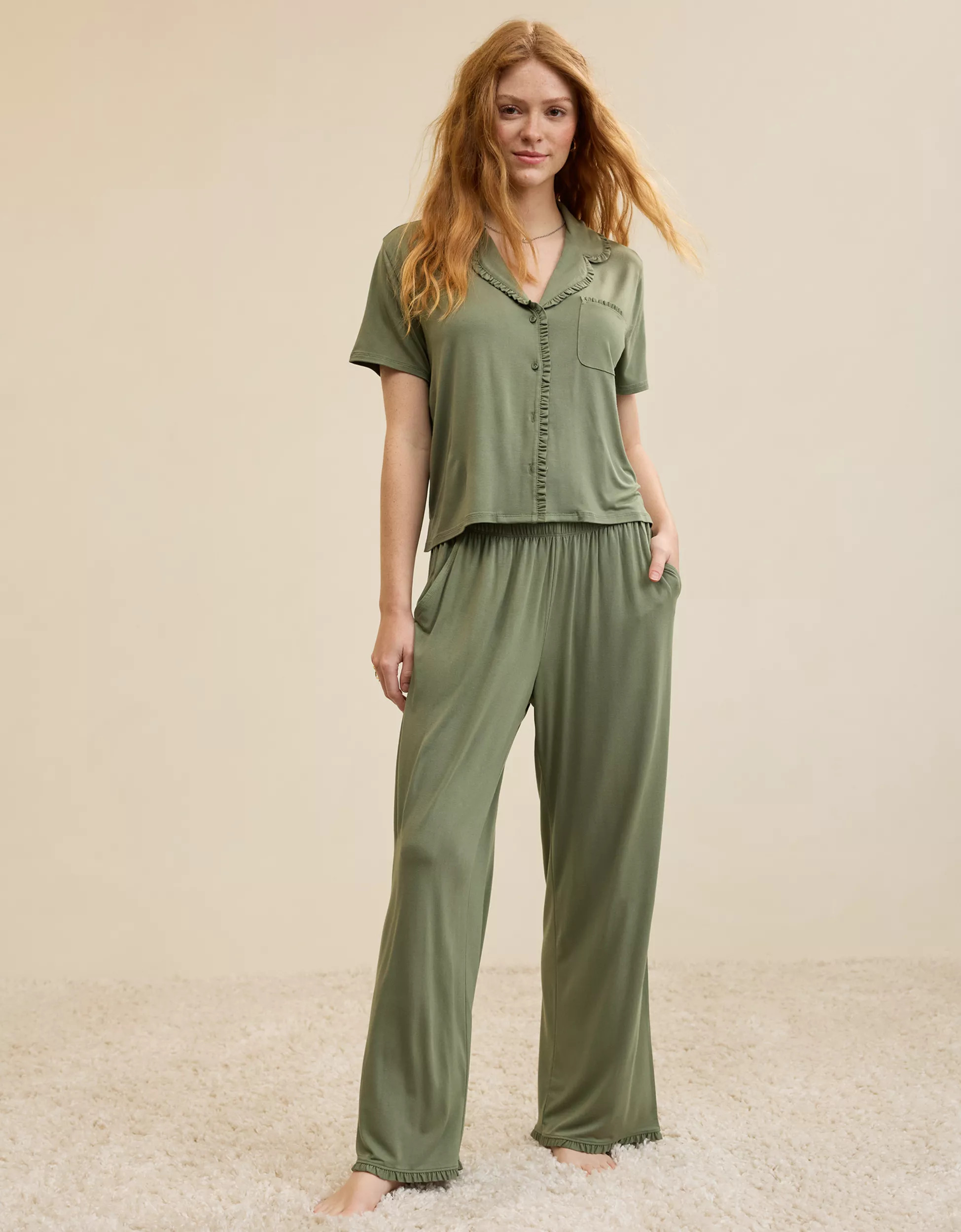 Aerie Real Soft® Ruffle Trouser PJ Pant | Aerie