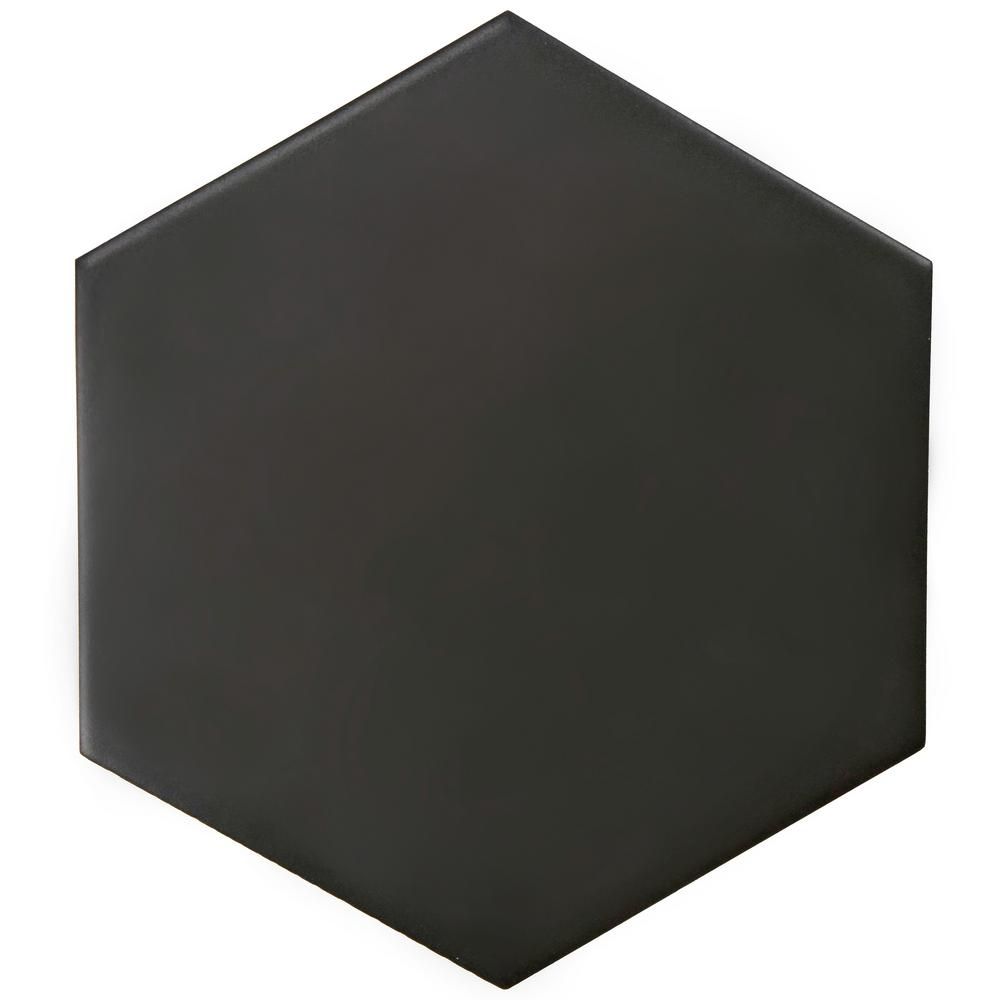 Hexatile Matte Nero 7 in. x 8 in. Porcelain Floor and Wall Tile (7.67 sq. ft. / case) | The Home Depot