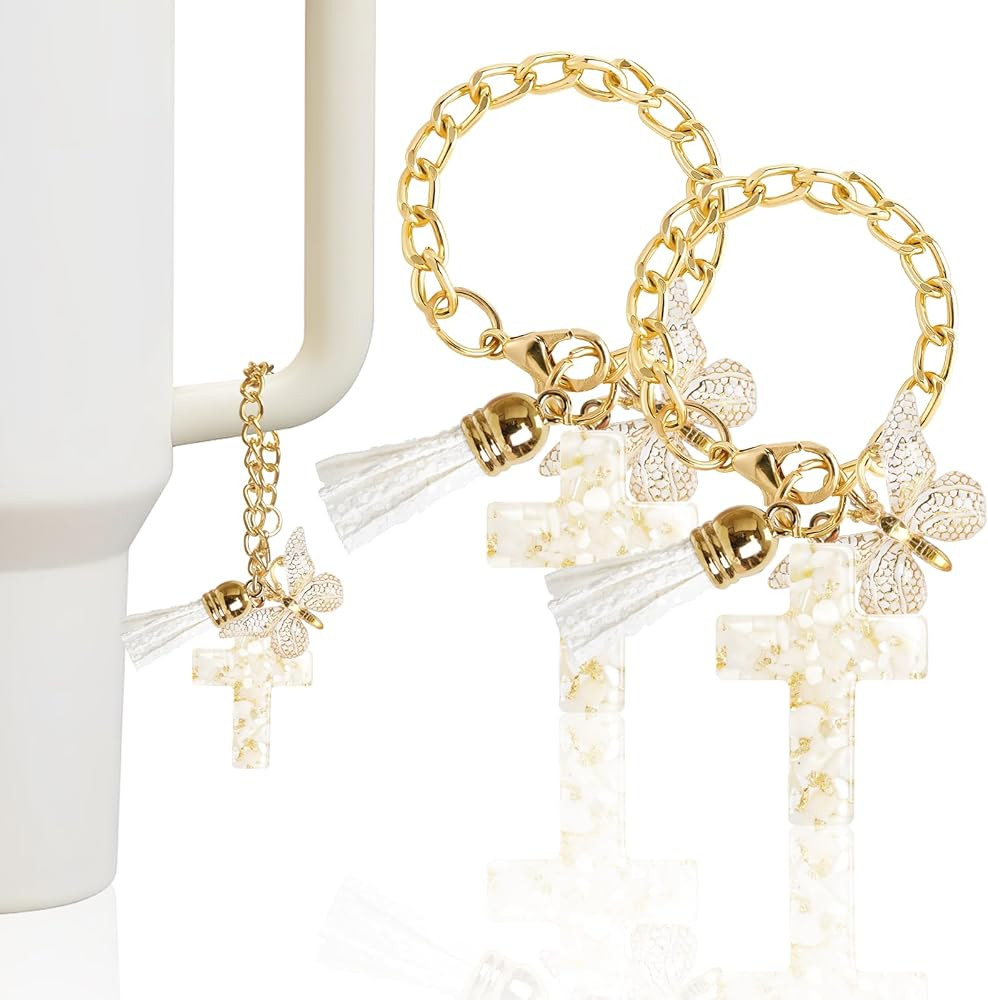 OSVINO 2PCS Charm Accessories for Stanley Cup, Cross-Shaped Keychain with Bling Butterfly Chain f... | Amazon (US)