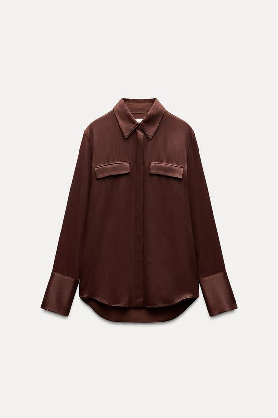 ZW COLLECTION SATIN SHIRT WITH POCKETS | Zara UK