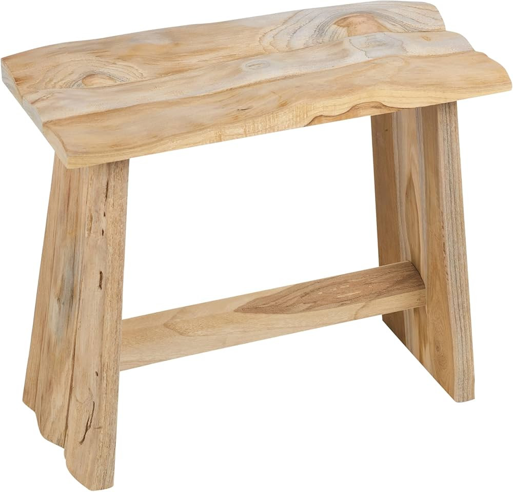 URBNLIVING Unique Teak Wooden stool shabby vintage chic kitchen Bathroom Storage Seat | Amazon (UK)