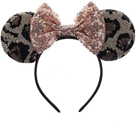 JIAHANG Snakeskin Mouse Ear Headband Golden Sequin Bow Costume Headwear for Women Girls | Amazon (US)