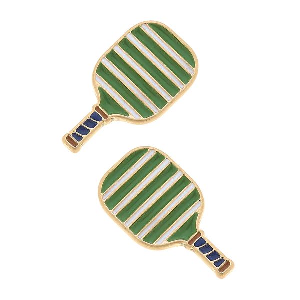 Ellie Pickleball Paddle Stud Earrings in Green | CANVAS