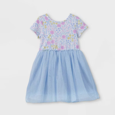 Toddler Girls' Floral Short Sleeve Tutu Dress - Cat & Jack™ Light Blue | Target