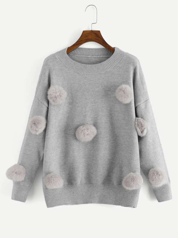 Pom Pom Solid Sweater | SHEIN