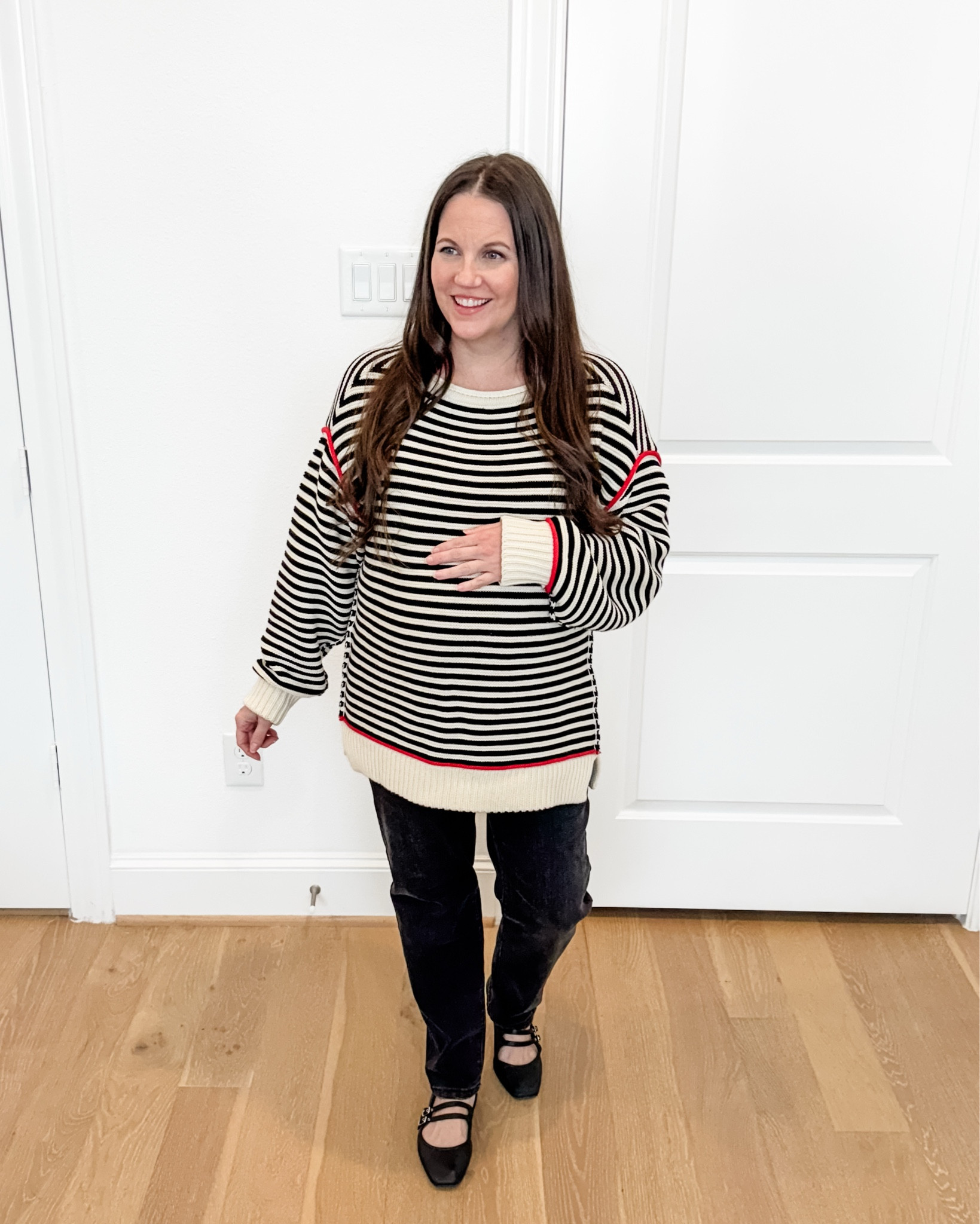 Bump-Friendly Casual Style

This has been one of my most-worn casual outfits during pregnancy. A soft striped pullover sweater, comfy black jeans, and the best maternity jeans fit make this winter outfit easy and wearable. I love adding black Mary Jane ballet flats for a polished finish.
Such a simple, comfortable pregnancy outfit you’ll reach for again and again.


#LTKPetite #LTKSeasonal #LTKBump