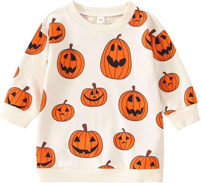 Toddler Baby Halloween Outfit Boy Girl Pumpkin Sweatshirt Crewneck Pullover Sweater Long Sleeve S... | Amazon (US)