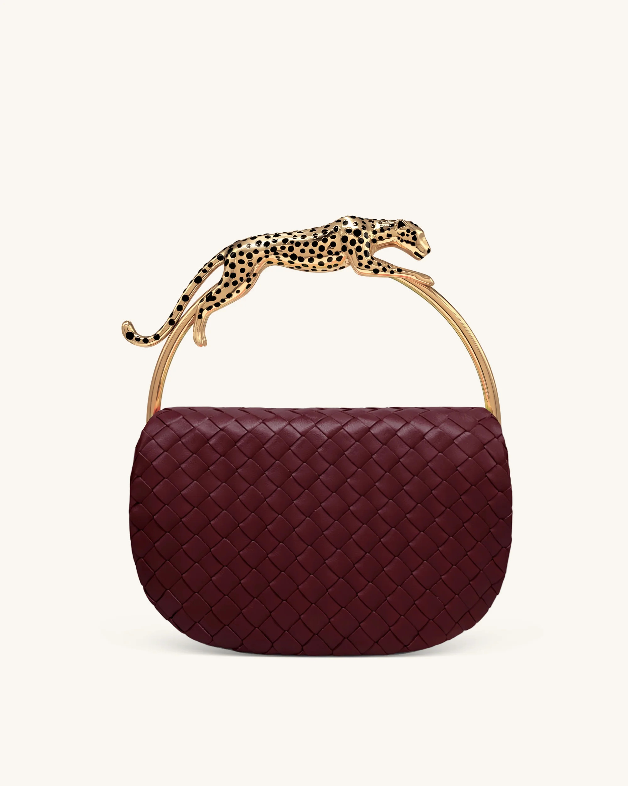 Ione Woven Leopard Shaped Top Handle Bag - Burgundy | JW PEI US