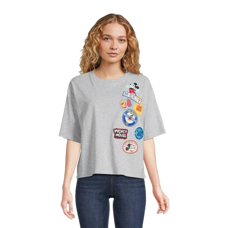 Mickey Mouse Women’s Multi Patch Graphic Tee with Short Sleeves, Sizes XS-XXXL | Walmart (US)