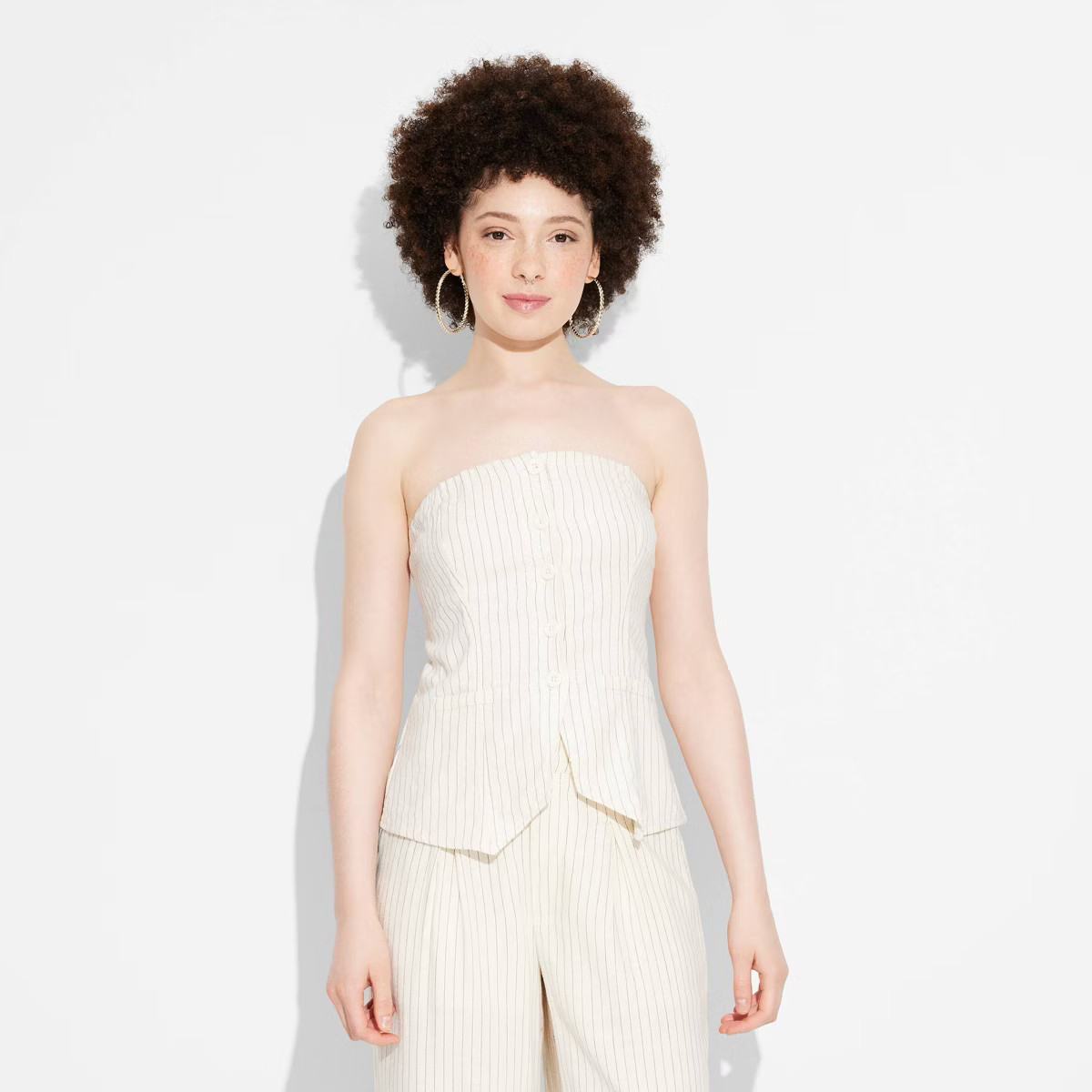Women's Linen Suiting Tube Top - Wild Fable™ Off-White Pinstripe M | Target